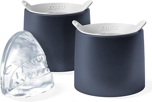 ZOKU Juego de 2 moldes de silicona para hielo, tiburón, moldes grandes para cubitos de hielo de tiburón, para cócteles artesanales, mantiene las