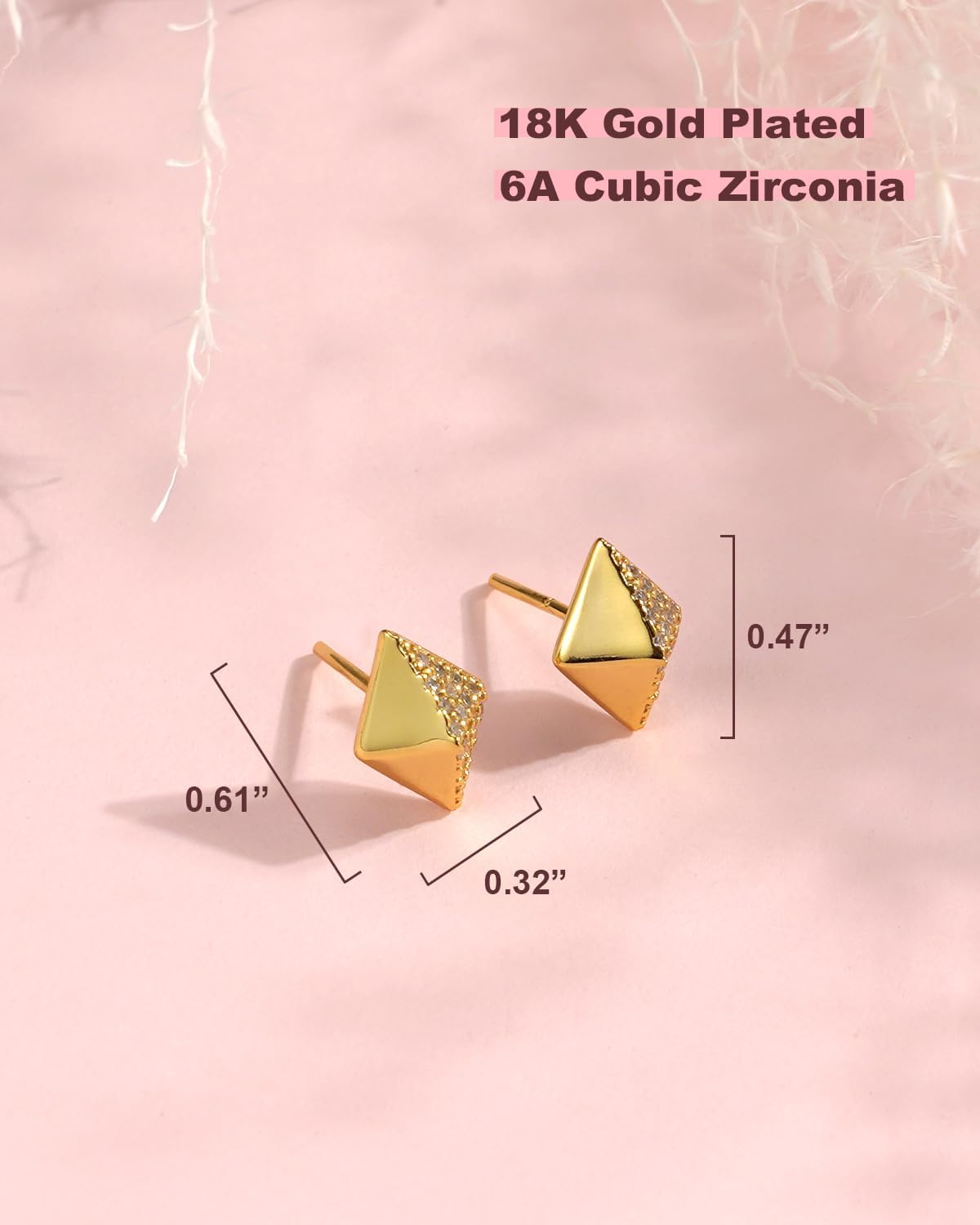 Gold Stud Earrings for Women 18K Gold Plated 925 Sterling Silver 6A CZ Heart Pyramid Hip-Hop Circular Shape Stud Minimalist Earring Trendy Anniversary Birthday Jewelry for Her Mom Wife Girlfriend