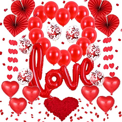 Juego 37 piezas decoración San Valentín grande - Amor en forma corazón guirnaldas, colgantes forma corazón, compartimentos plegables, globos rojos para bodas, día de San Valentín, decoración de fiesta Cover