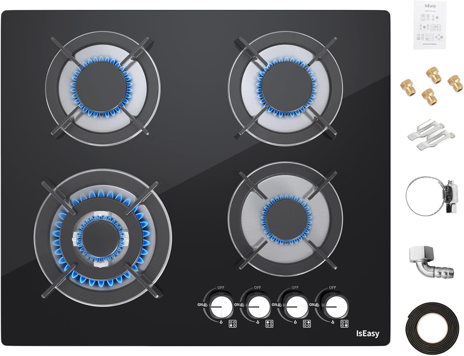 IsEasy 4-Burner Gas Hob with included accessories