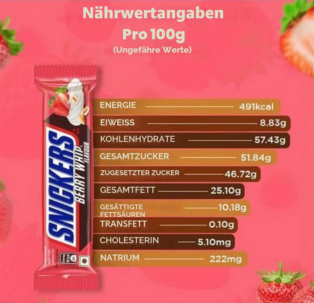 Snickers Berrywhip Schokoriegel, 15 Stück, je 40 g