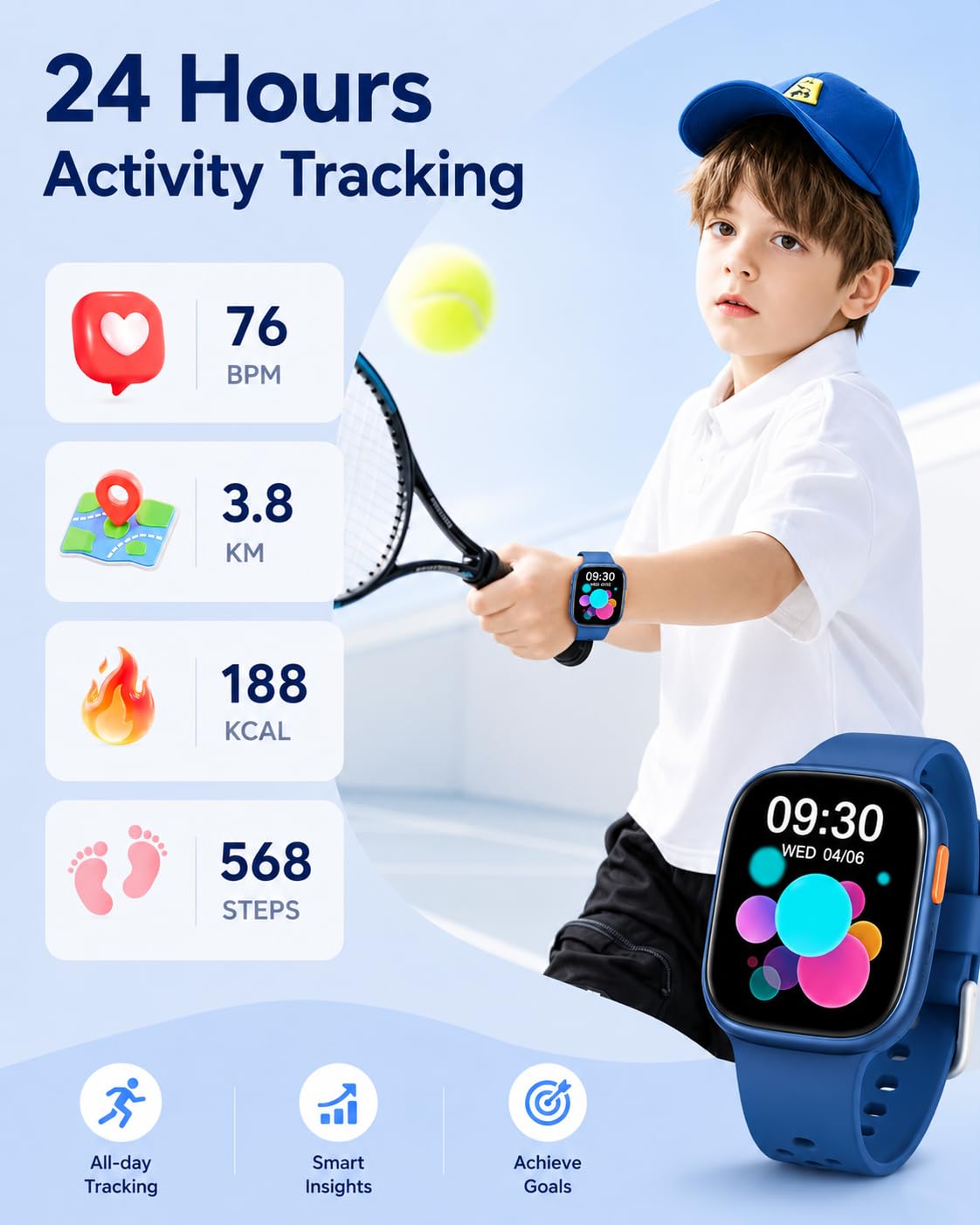 clleylise Smart Watch per bambini con chiamata Bluetooth, carta da parati fai da te e riproduzione musicale, promemoria meteo/sedentarietà, fotocamera con telecomando, adatto per ragazzi e ragazze 4