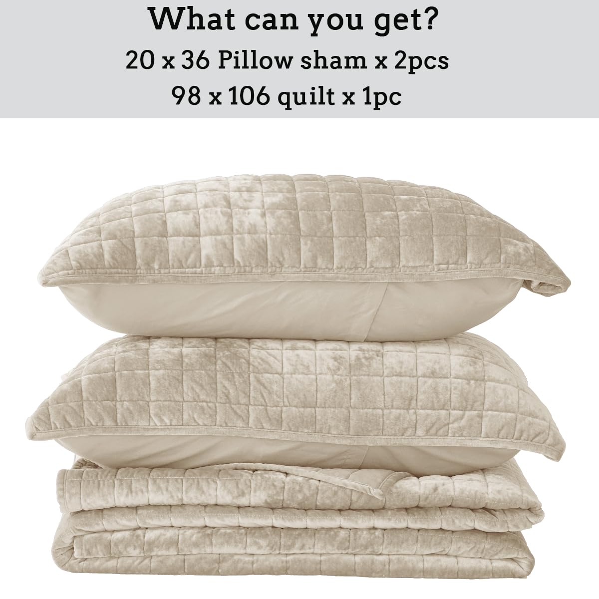 Luxurious Velvet King Quilt Set - Beige -8