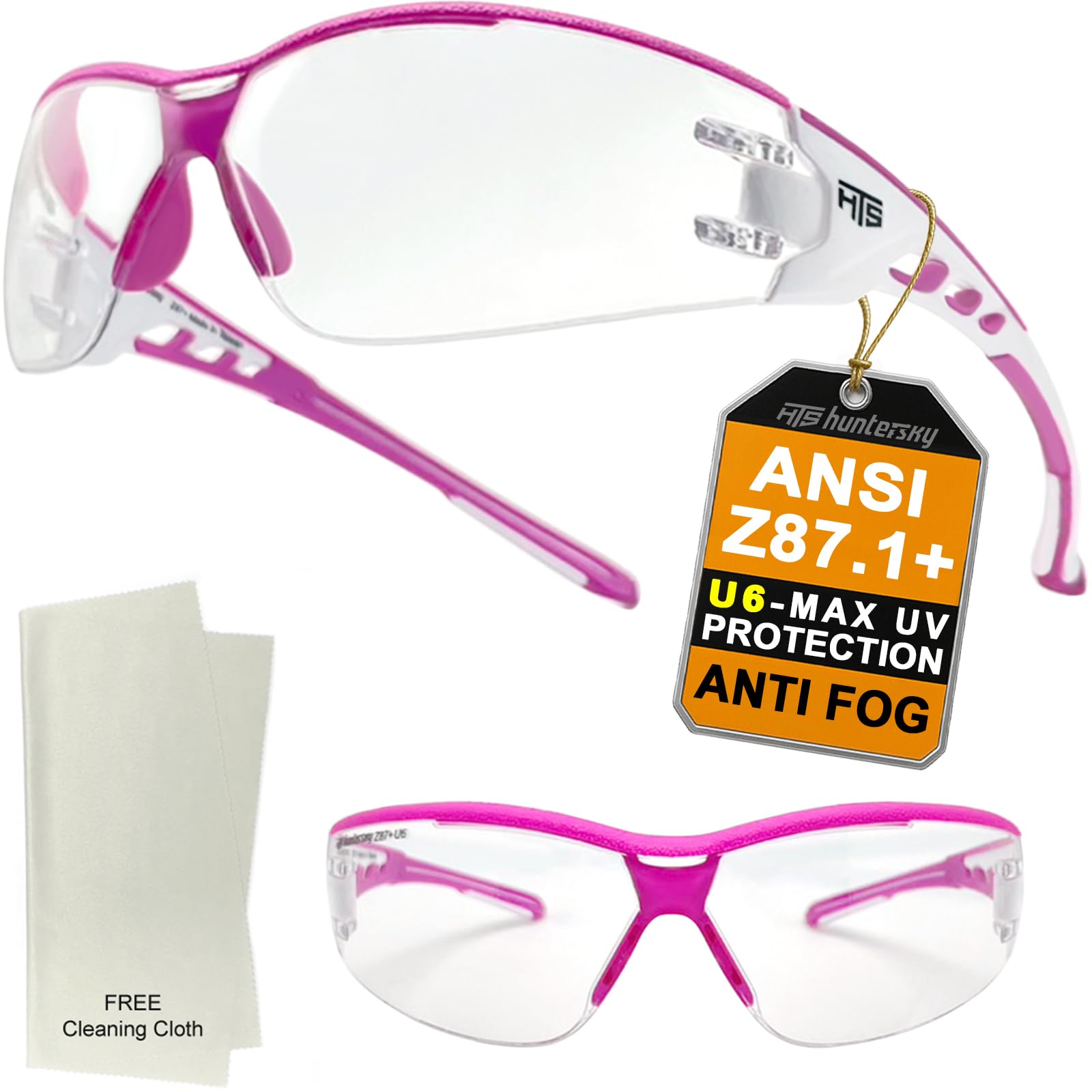 HTS HUNTERSKY Super Flexible Lightweight Anti Fog Wrap-Around U6 Clear Shooting Safety Glasses with ANSI Z87.1 Scratch Resist Pickleball