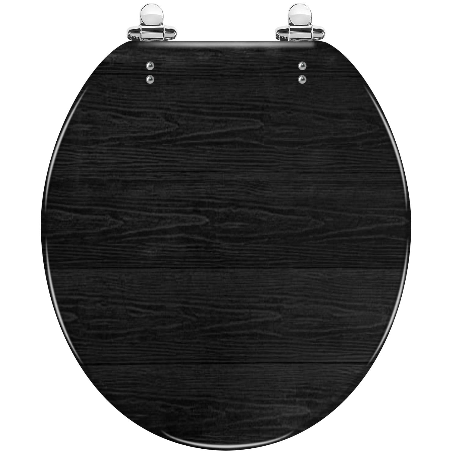 Round Toilet Seat Black wood textured Resin Toilet Seat Slow Quiet Close with Quick-Release Hinges Toilet Seat with Cover Easy to Clean Install
