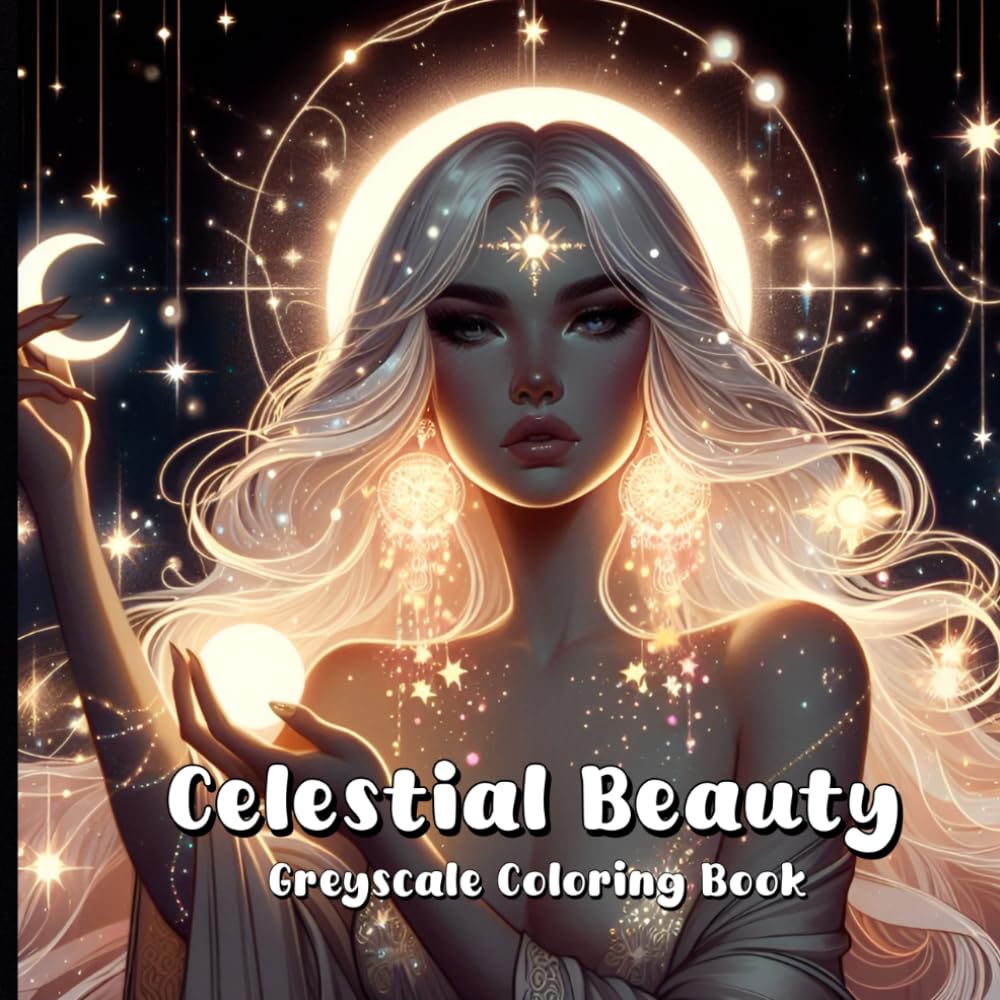 Celestial Beauty Greyscale Coloring Book: Mystical designs for adults to color, relax, get creative, and enjoy.