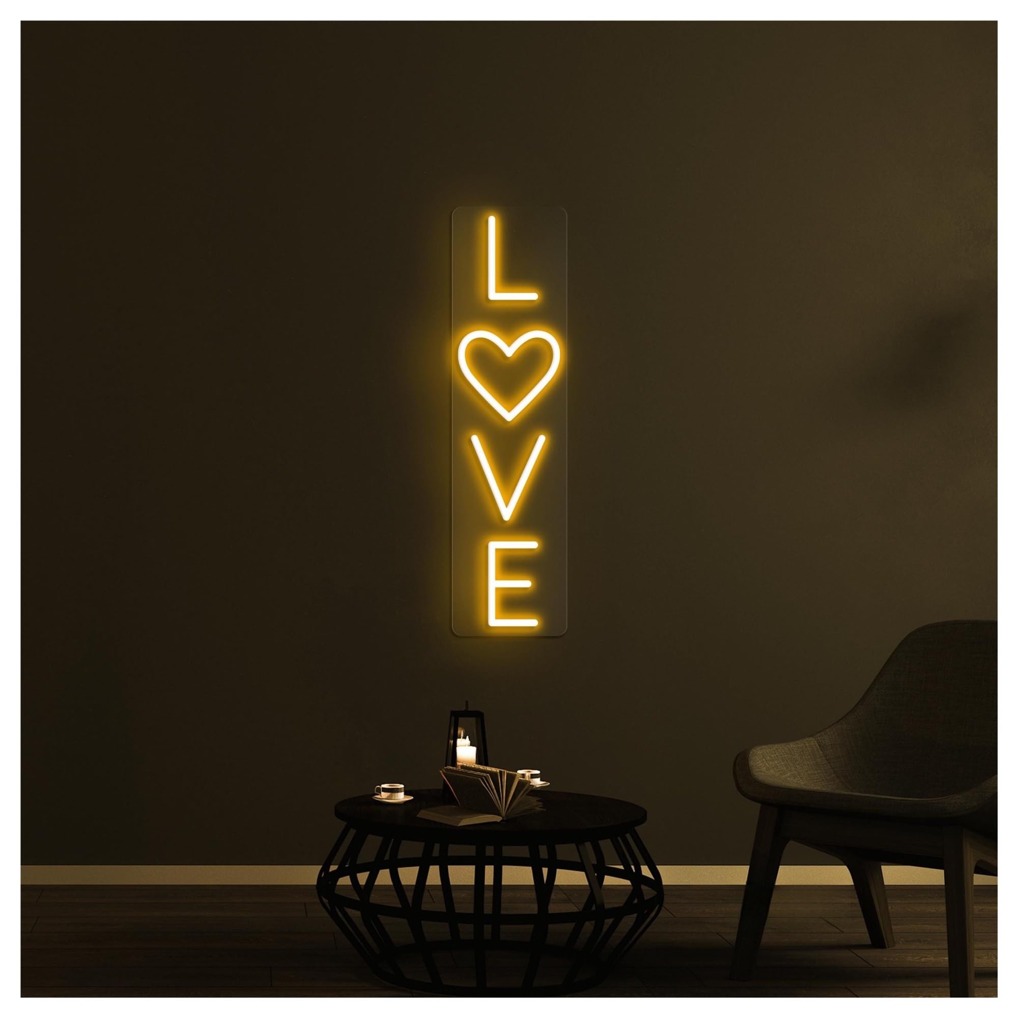 Wiszące neony artystyczne Neon Miłość Ręcznie Robiony, Odpowiedni Do Wystroju Salonu, Z Regulacją Jasności, 44cm(Żółty)