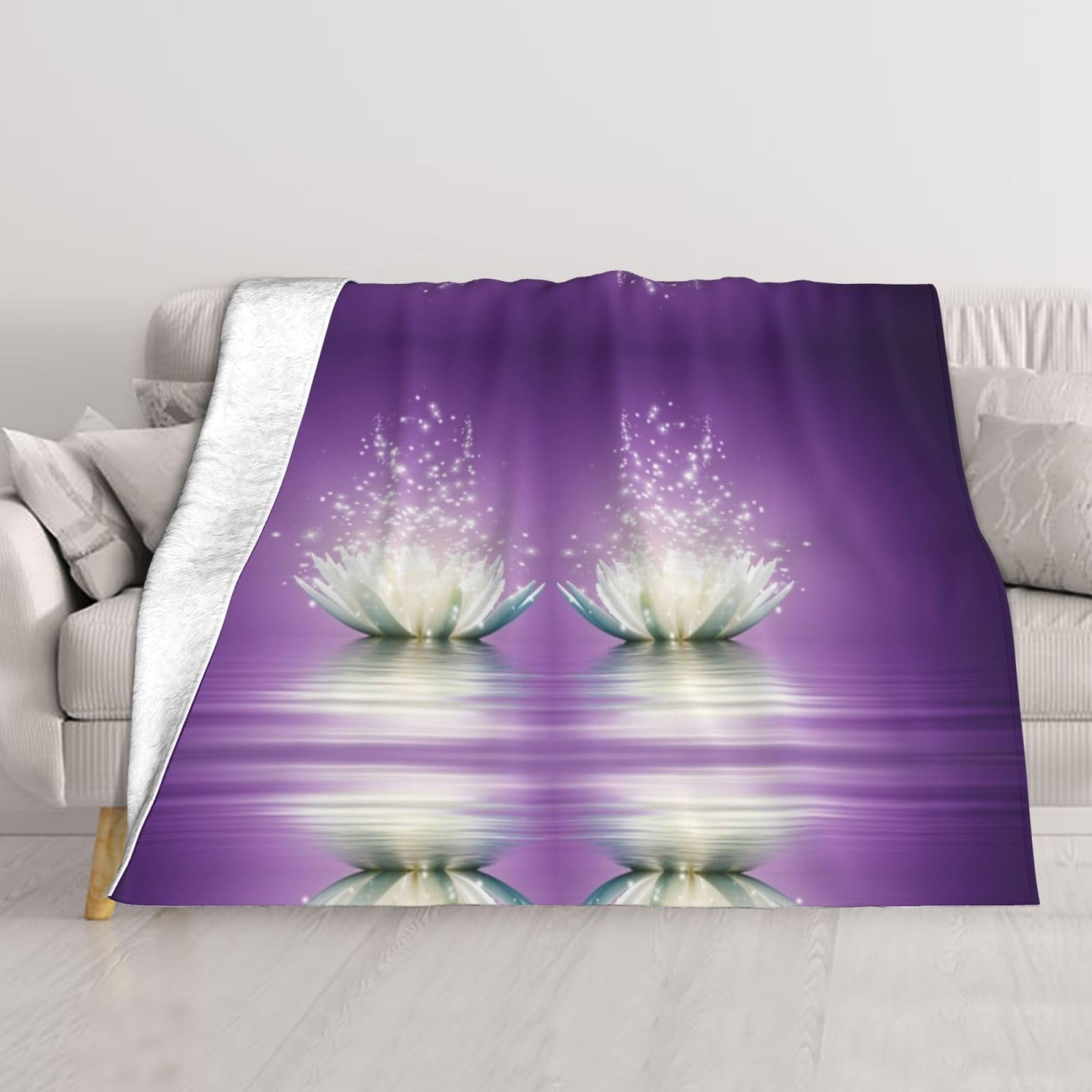 Couverture fleur de lotus violette en flanelle douce pour lit et canapé