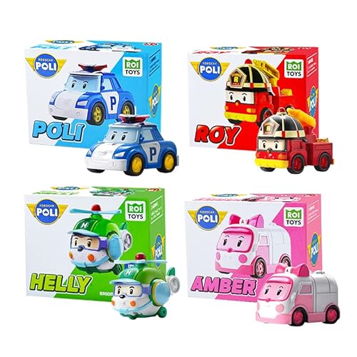 【公式ライセンス】robocar poli ロボカーポリー ミニカー4台セット (ポリー&ロイ&ヘリー&アンバー) 知育玩具 子供用 おもちゃ プレゼント ２歳３歳４歳５歳 誕生日 卒入園 プレゼント
