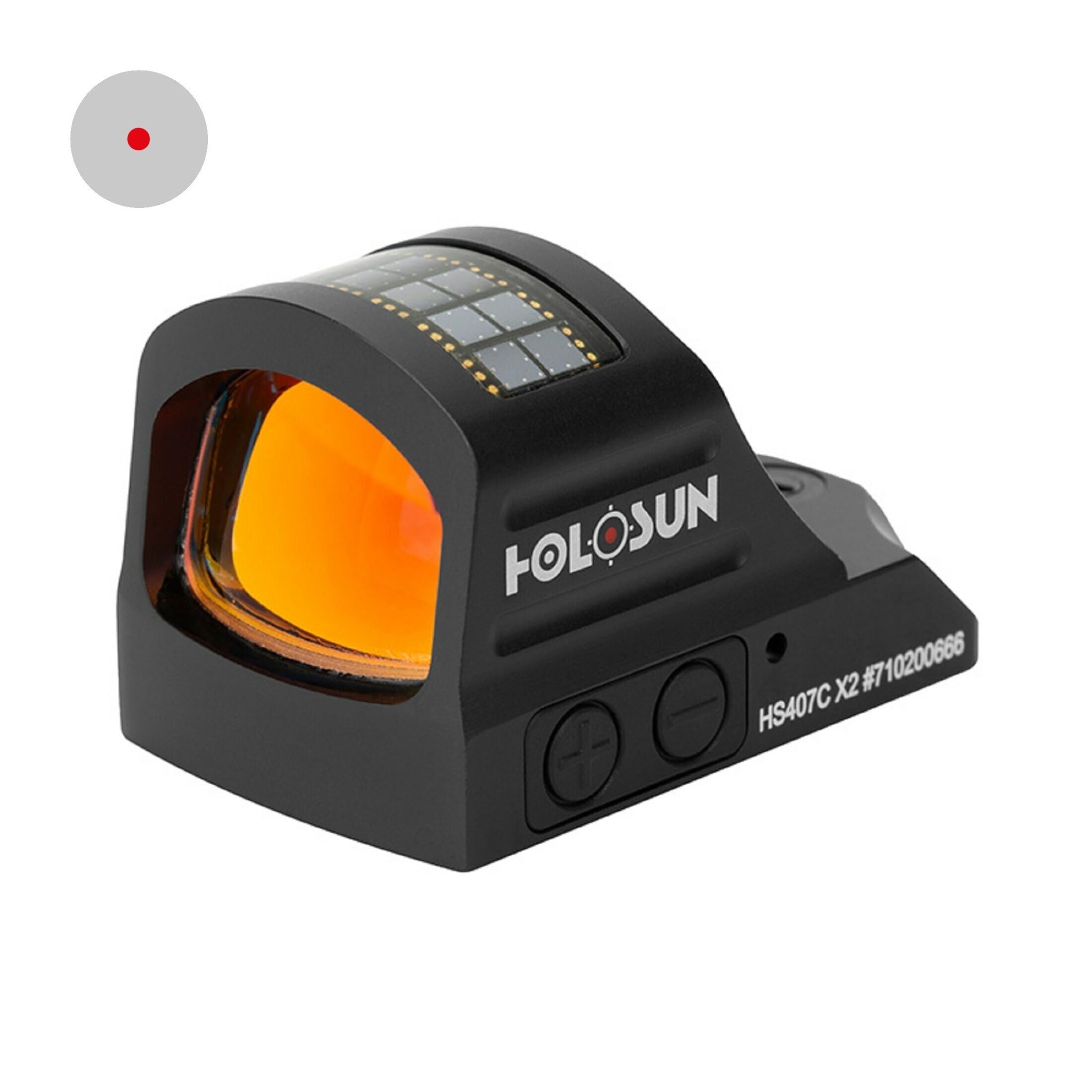 Holosun HS407C-X2 Offenes Reflex Rotpunktvisier + 2MOA Punkt Absehen, Solarzelle, schwarz, Jagd, Sportschießen Softair, Tactical Mini - 70149029