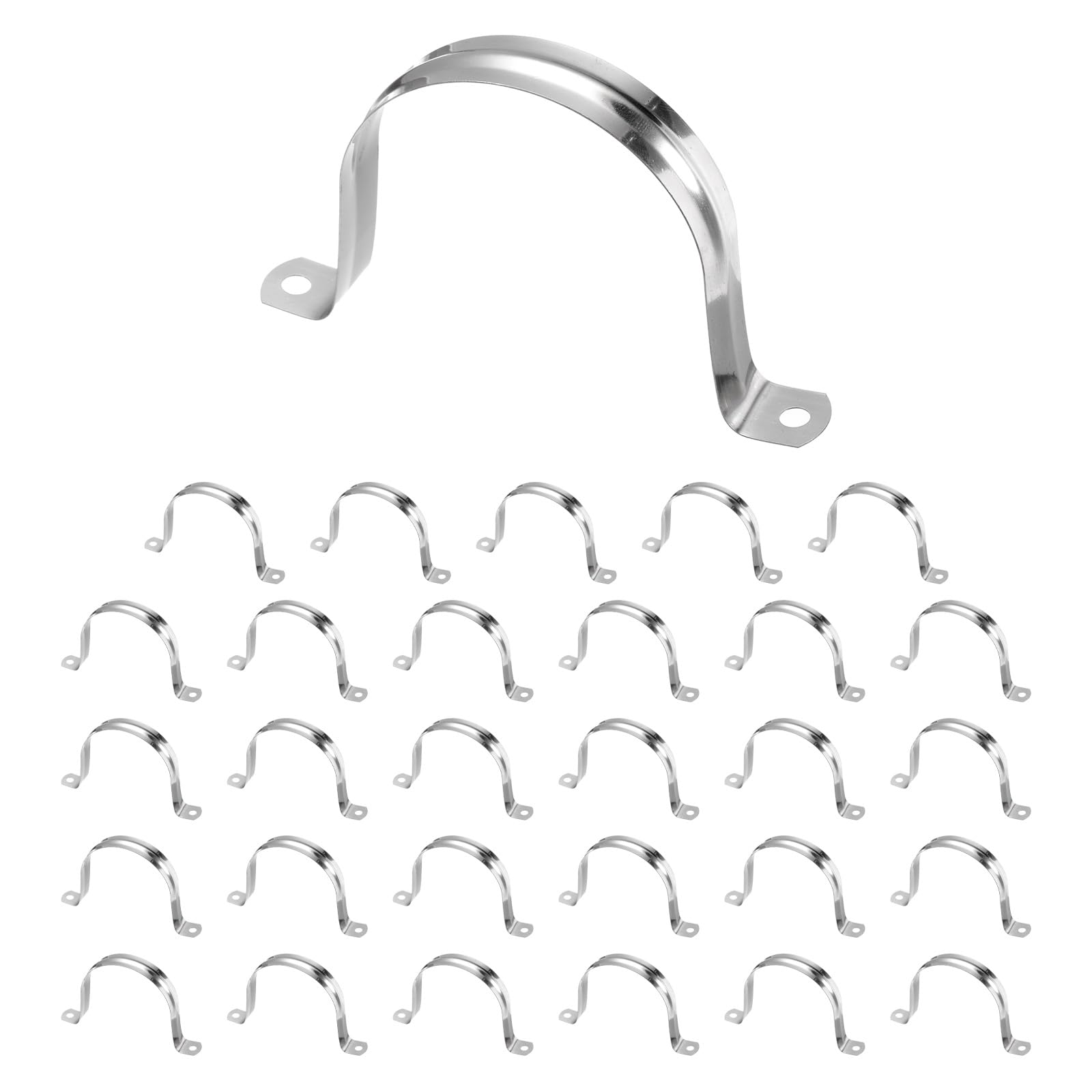 sourcing map 30pcs 3-Inch 75mm Conduit Clamps, M75 U Tube Pipe Clamp, Stainless Steel Rigid Pipe Strap, U Shaped Bracket with Two Hole for Pipe Tube Hose Wire Cord Fixing