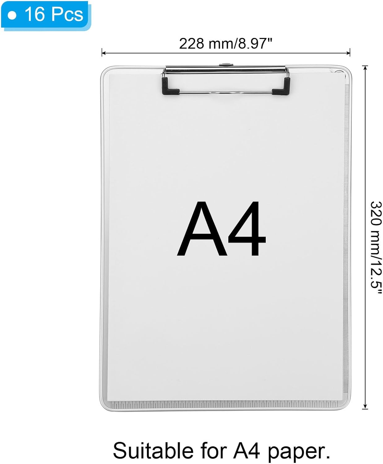 PATIKIL A4 Metal Clipboard, 16Pcs Heavy Duty Aluminum Clipboard Letter Size with Low Profile Clip for Classroom Home Office Outdoor, Size 12.5 x 9 Inch
