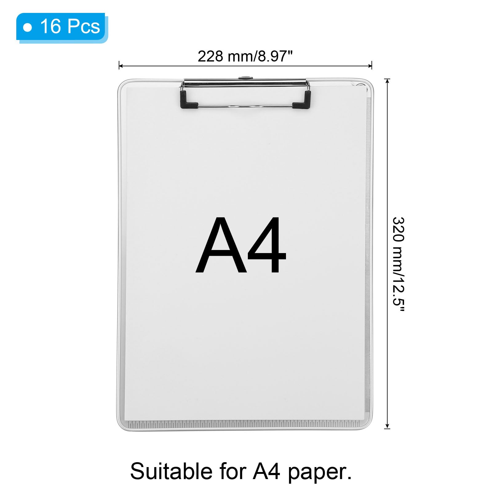 PATIKIL Blocco Note Metallico A4, 16 Pezzi Blocco Note In Alluminio Resistente Formato Lettera Con Clip Bassa Per Aula Casa Ufficio Esterno, Misura 12.5 x 9 Pollici