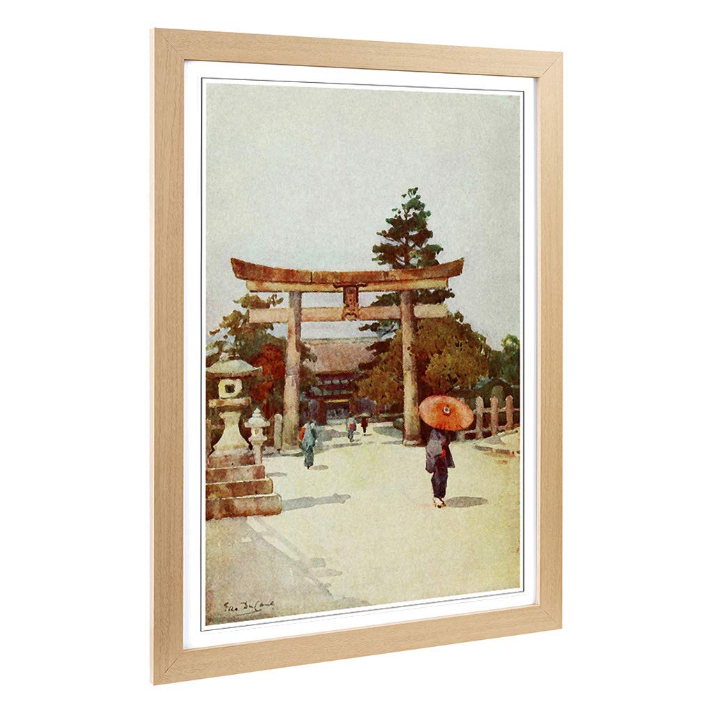 Big Box Art Framed Print of Ella Du Cane Japanese Oriental Portico Sagrado Design | Wall Art Picture| Home Decor for Kitchen, Living Room, Bedroom, Hallway, Oak, A2 / 24.5x18 Inch / 62x45cm