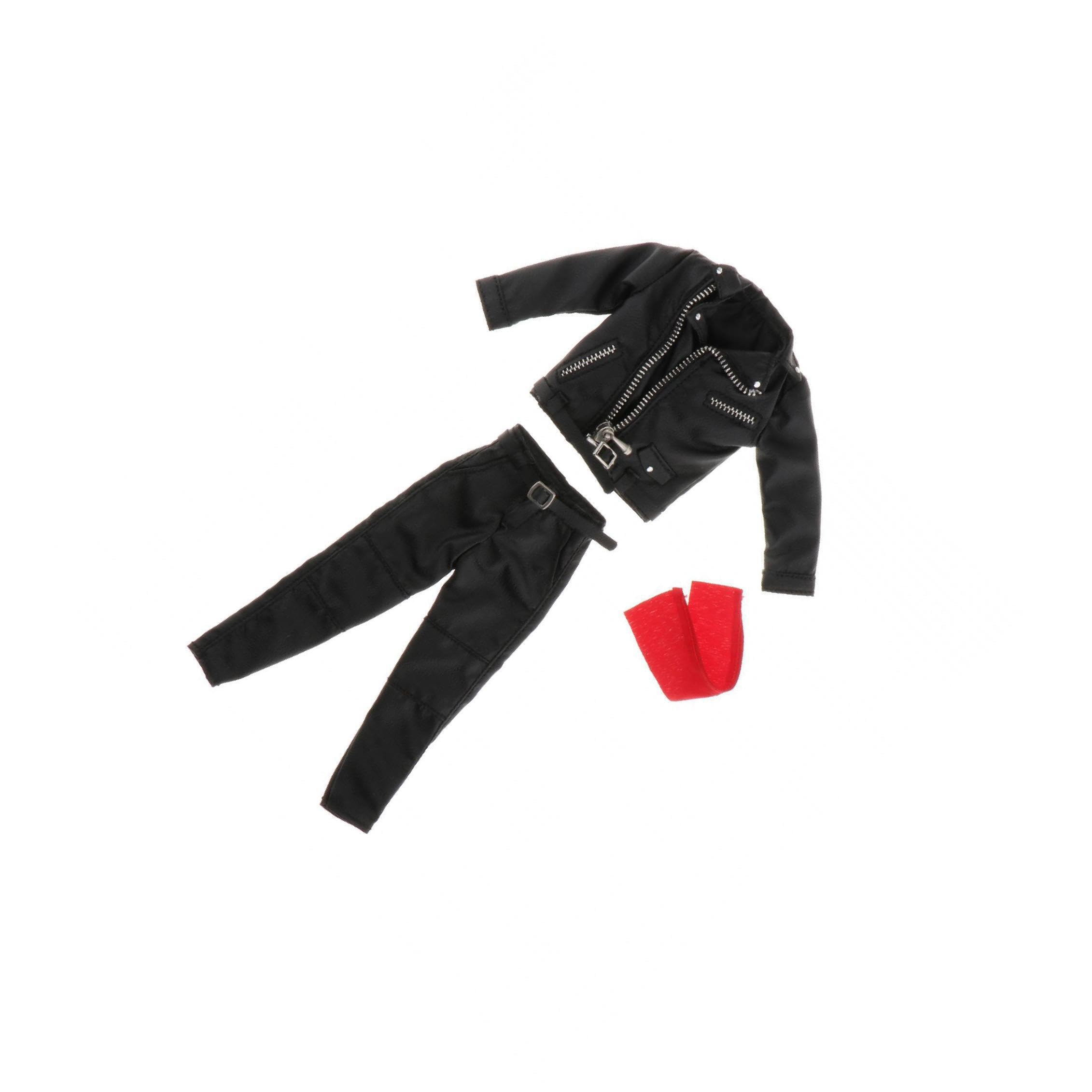 Puppenzubehör im Maßstab 1:12, bestehend aus Miniaturjacke und Hose, inklusive Kostüm, Hose und Gürtel, 1 Jacke, Modell aus PU Leder