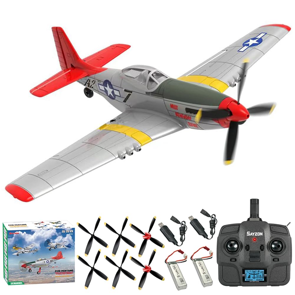 5-Kanal RC-Flugzeug 3D/6G P51D Mustang Ferngesteuerte Flugzeug für Erwachsene und Anfänger, 2,4-GHz Brushless-Motor, Starrflügel-Kunstflug Flugzeug mit Ersatzpropellern und Akku