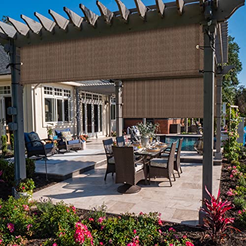 ECOOPTS 12'x32' Outdoor Shade Cover Canopy Sun Shade Cover with Grommets Weighted Rods for Pergola Patio Porch (Brown)