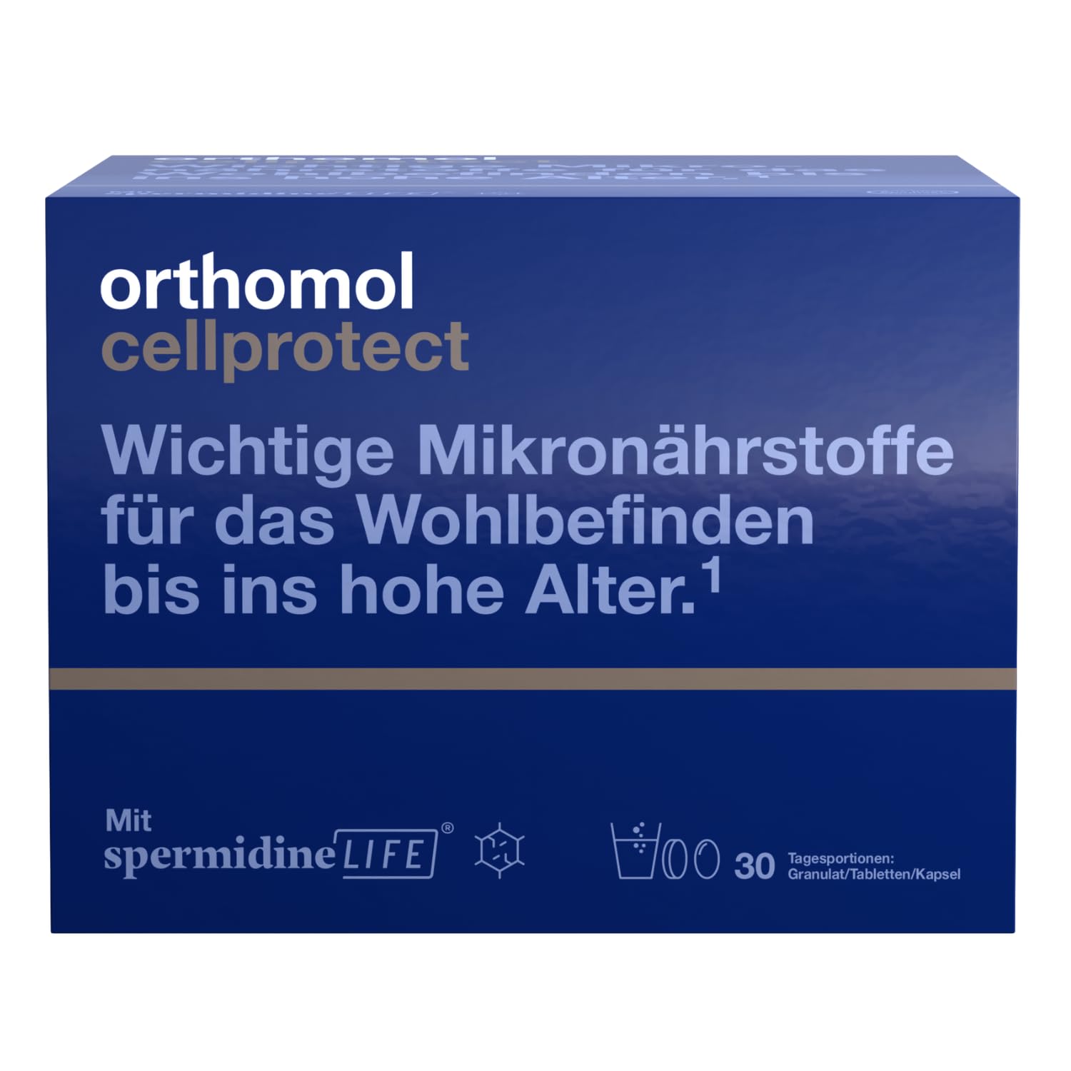 Orthomol Cellprotect - für das Wohlbefinden bis ins hohe Alter - mit Spermidin, Coenzym Q10 und Polyphenole - Granulat/Tabletten/Kapsel à 30 Tagesportionen