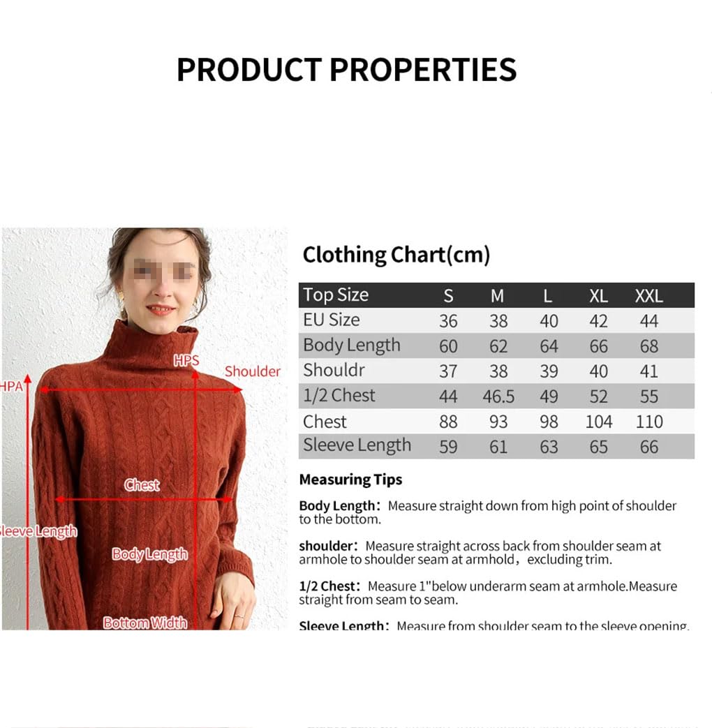 keusyoi Suéter de punto de cuello alto de invierno para mujer, suéter de manga larga cálido para mujer, suéter de otoño 100% lana merino