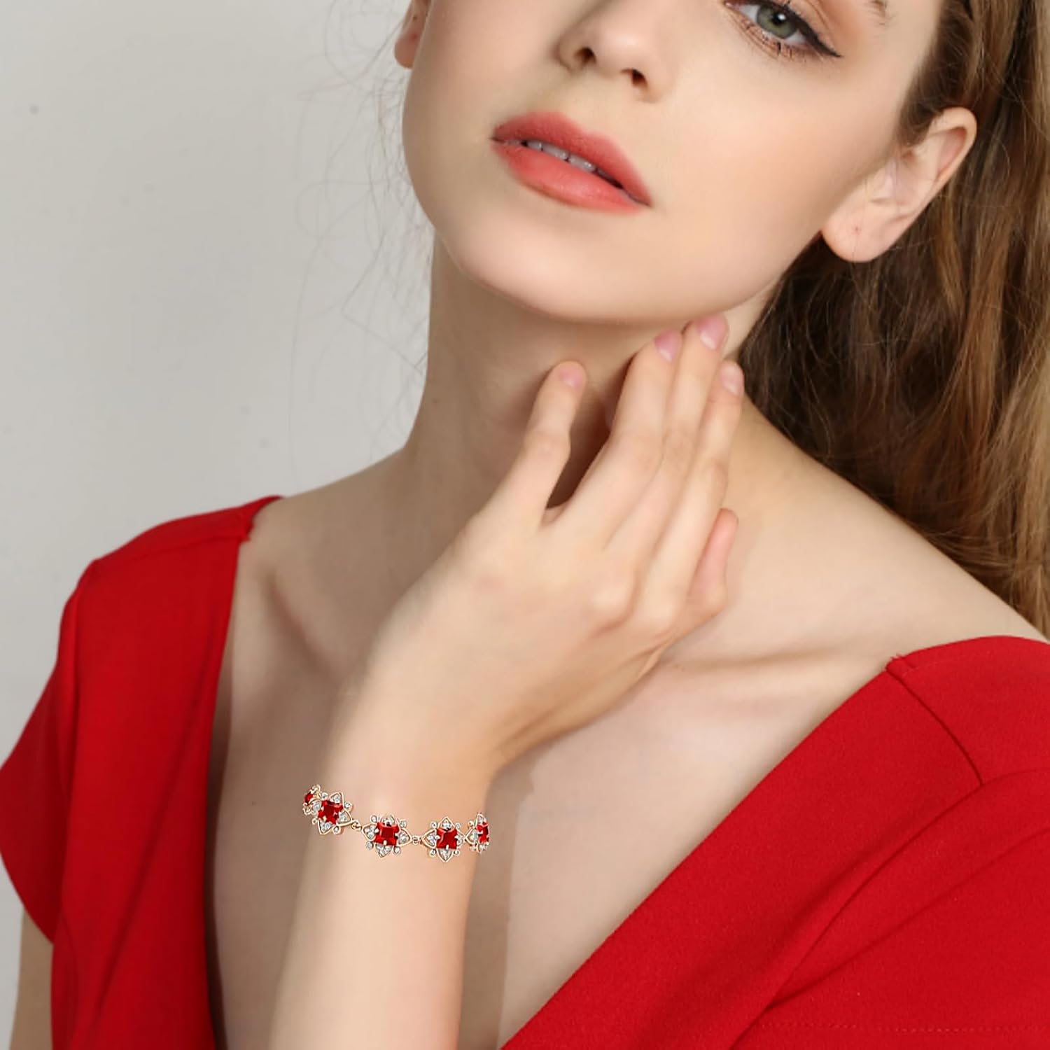 Blue/Green/Red/White Rhinstones Gold Clover Bracelet for Women - Image 2