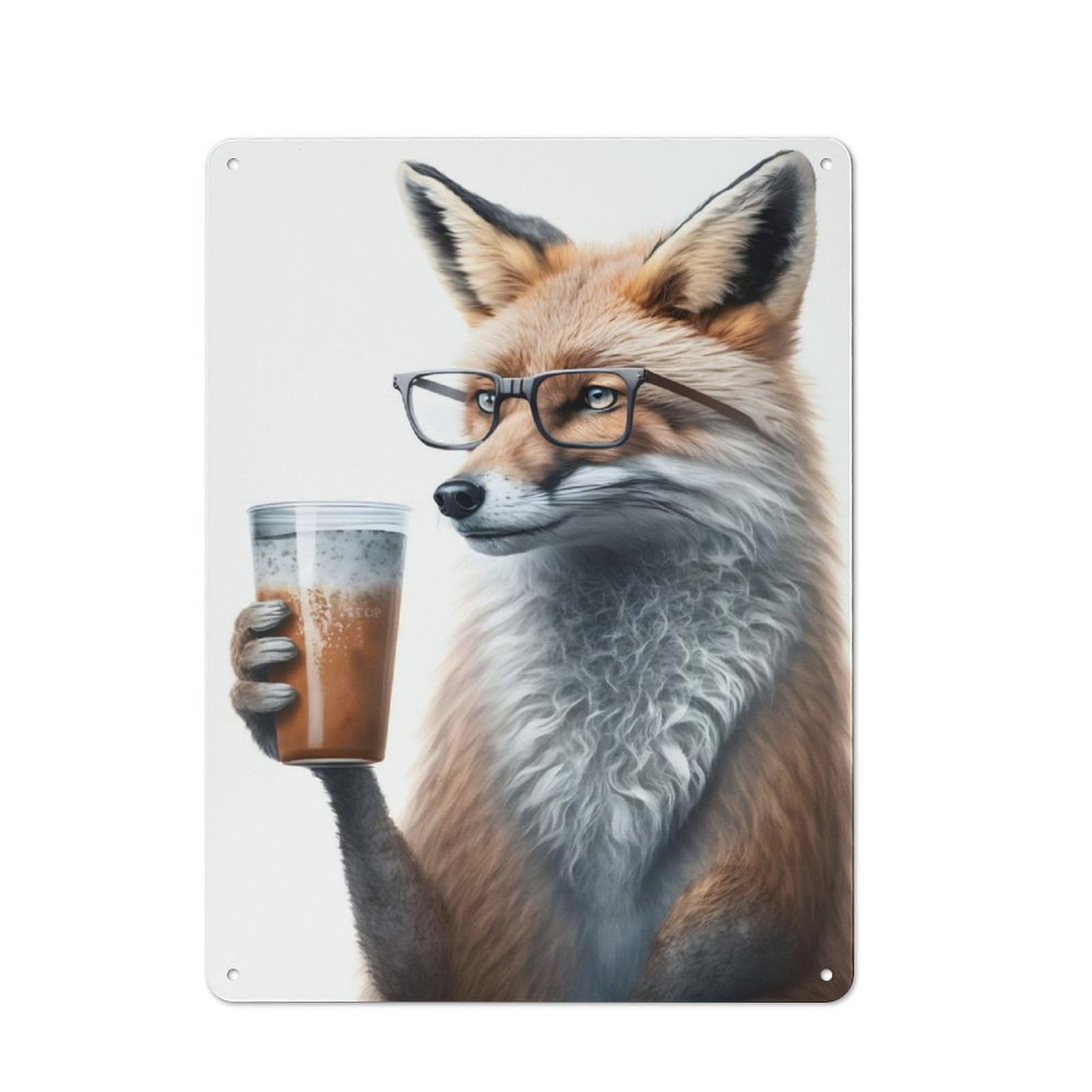 Junmoney Fox Drinked Espresso Retro Metal Wall Sign 40X30cm With For Bar Or Restaurant, Gift Idea For A New Home And Metal Sign Collection