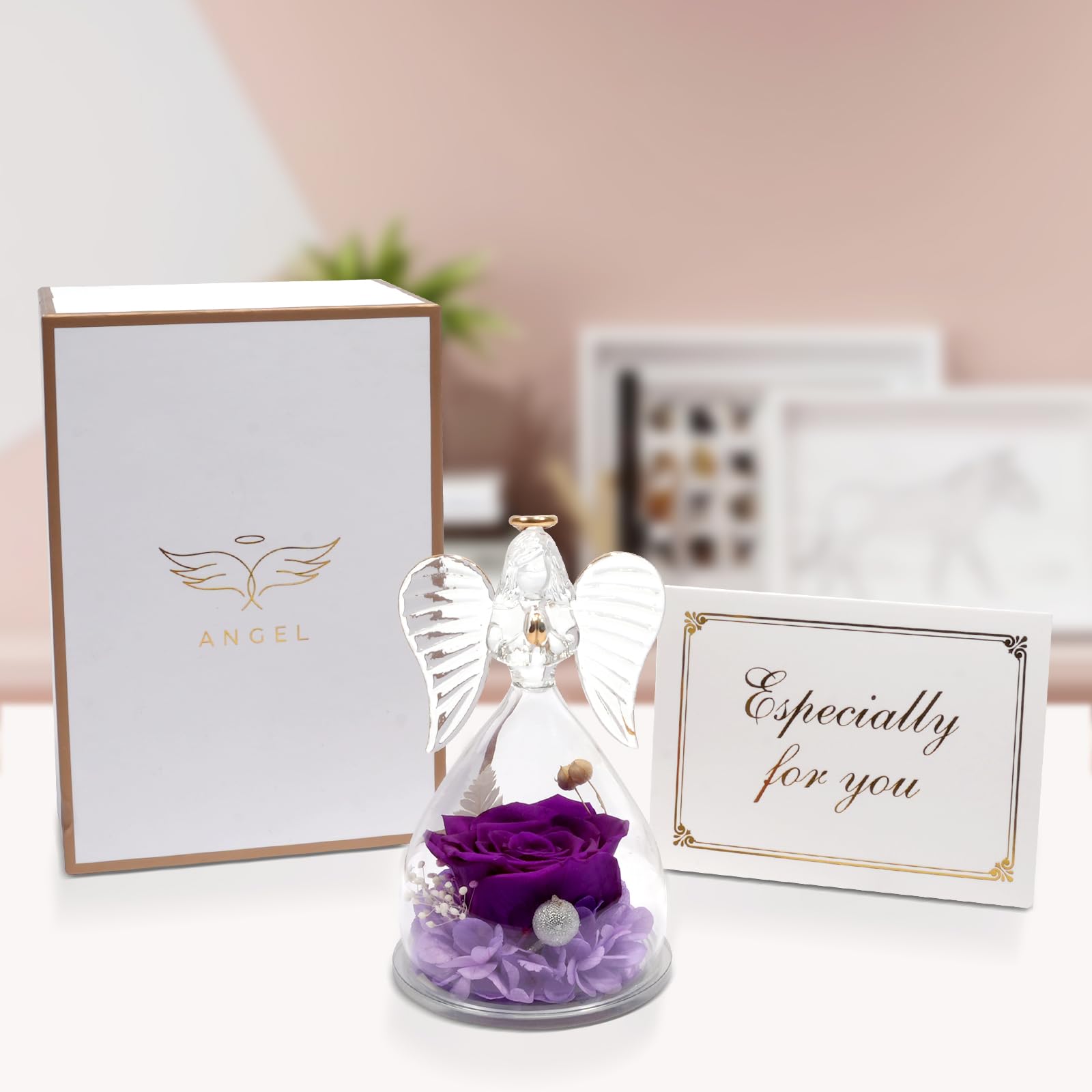 Figurine - Rose - Ange - Fleur Stabilisée - Cadeau Fête des Mères Figurine - Rose - Ange - Fleur Stabilisée - Cadeau Fête des Mères