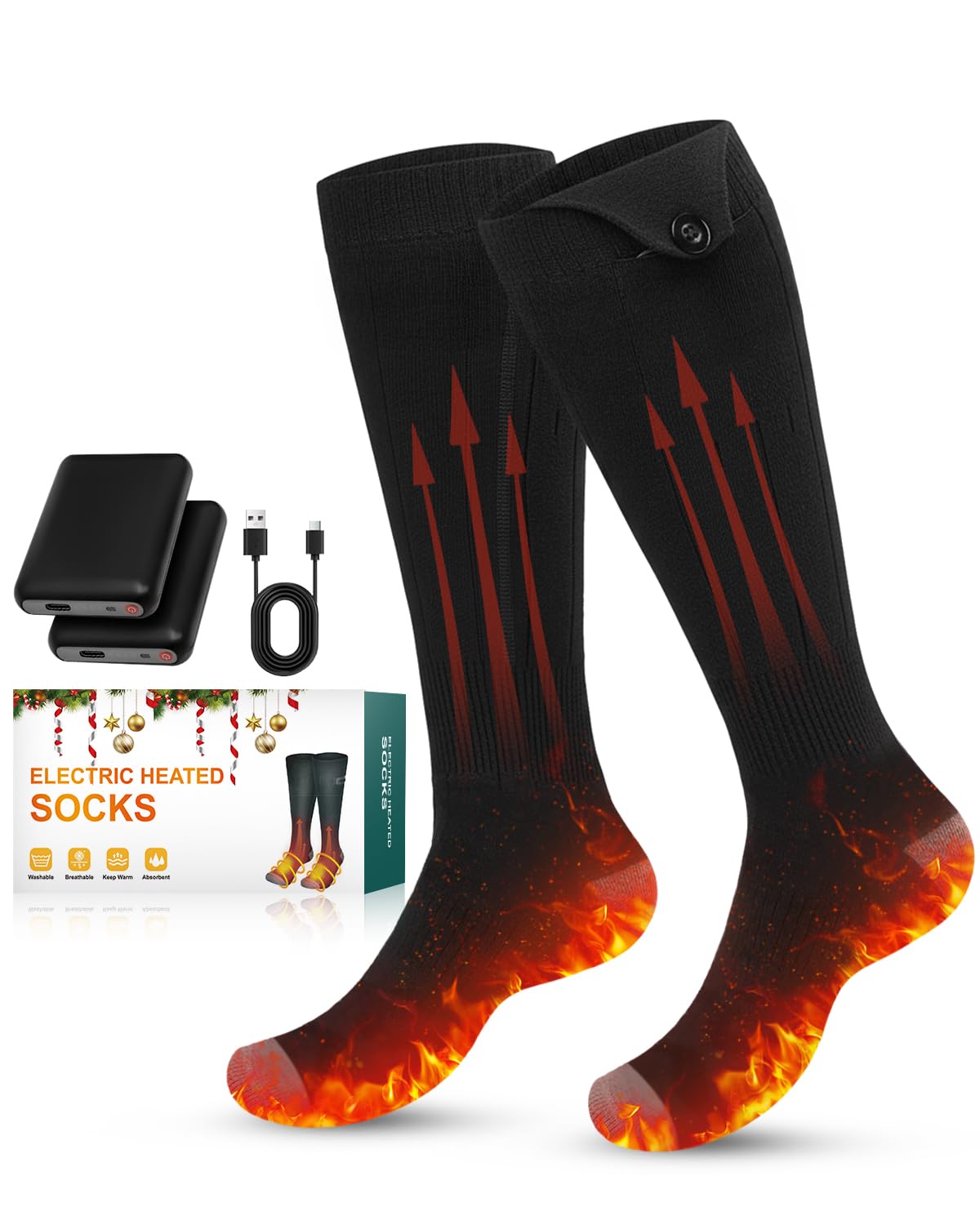 Voph Heated Socks, 5000mAh Rechargeable Electric Socks for Men Women, 3 Heating Settings Washable Heated Sock for Fishing Skiing Hunting Hiking