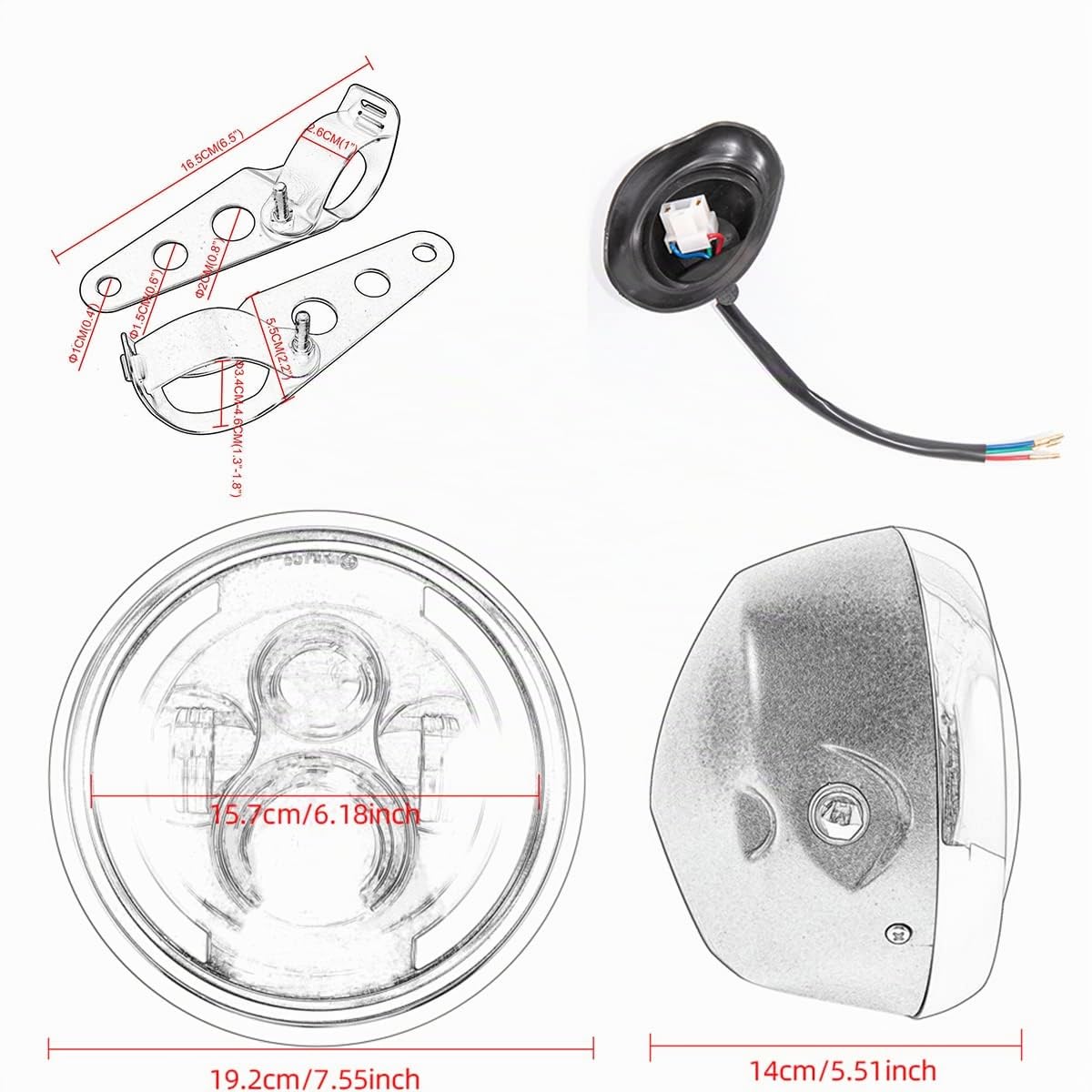 Motorradscheinwerfer Frontscheinwerfer 7,5 Zoll Led Motorrad Stirnlampe für Cafe Racer Bobber Chopper