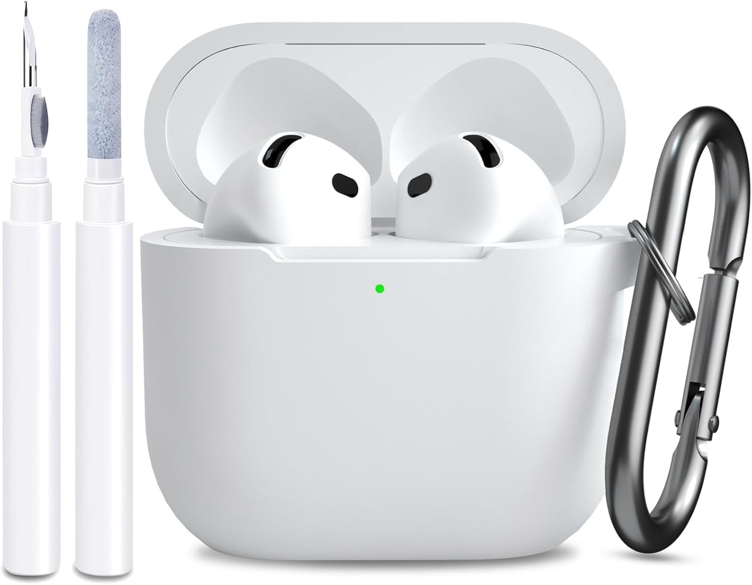 CERLINK AirPods 4 Case Cover Soft Silicone Material 2024, Full Protective Case Cover for Apple Airpods 4 with Anti-Lost Keychain (White with Pen)-image-32
