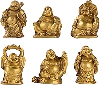 Vista 11 de Brass Statu BRABUD 1'' Gold Laughing Buddha Figurines Collection Gift Home Office Desk Decor Flower Pot Statue Decoration Set of 6 (Mini Gold)