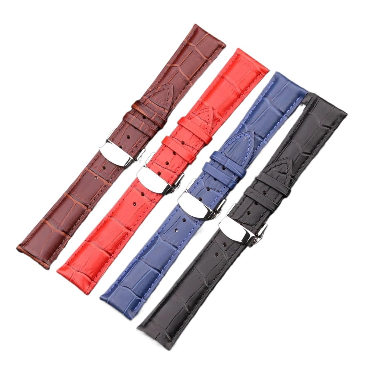 yingyingjia Bracelets de montre en cuir véritable 18 19 20 21 22 24 mm, bracelet de montre avec fermoir papillon en acier