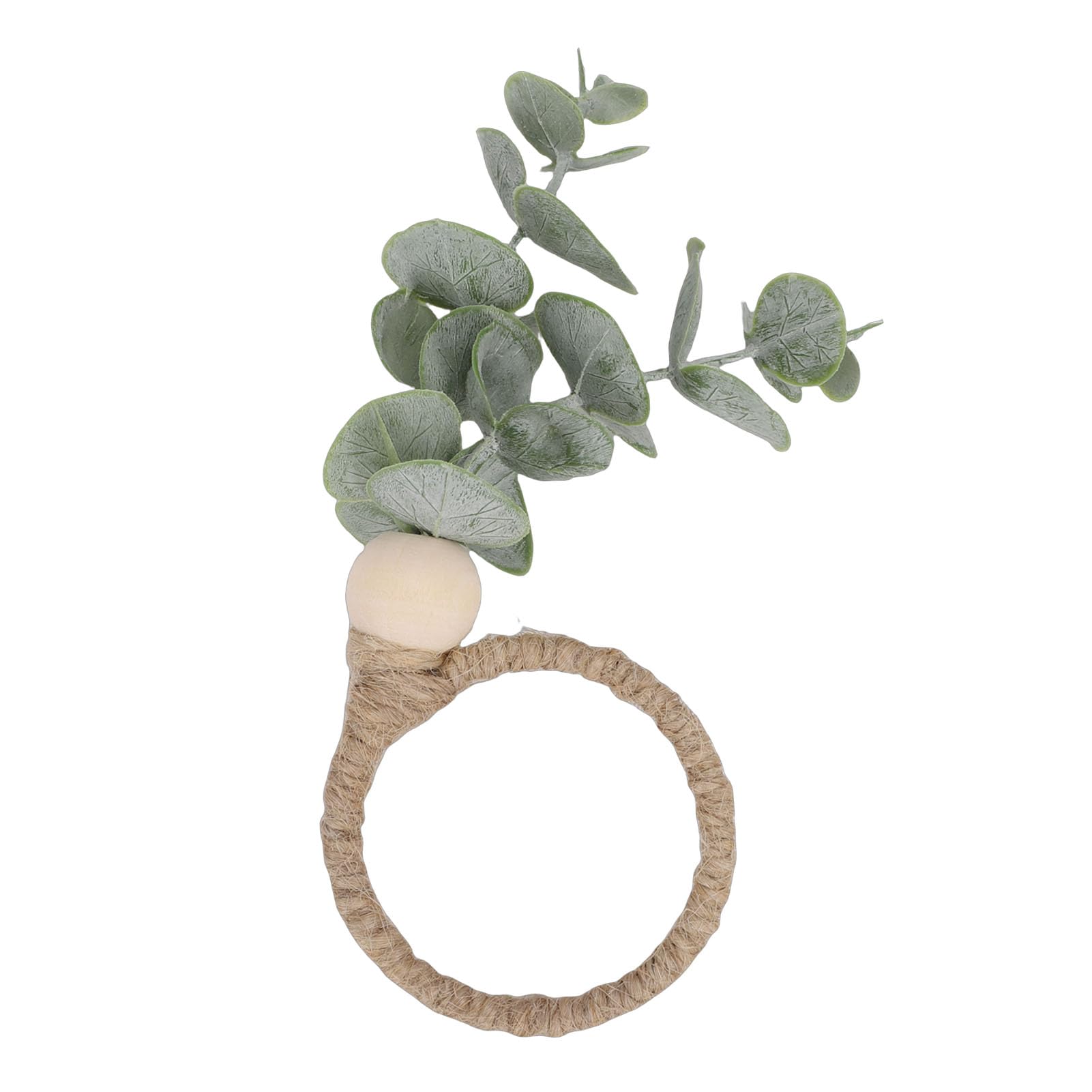 Cocoarm Portatovaglioli a Foglia Verde, 12 Portatovaglioli con Perline di Legno con Verde Artificiale e Base in Lino, Design a Tre Strati da 4,5 X 1,8 Pollici per Matrimoni, Feste, Tavoli in