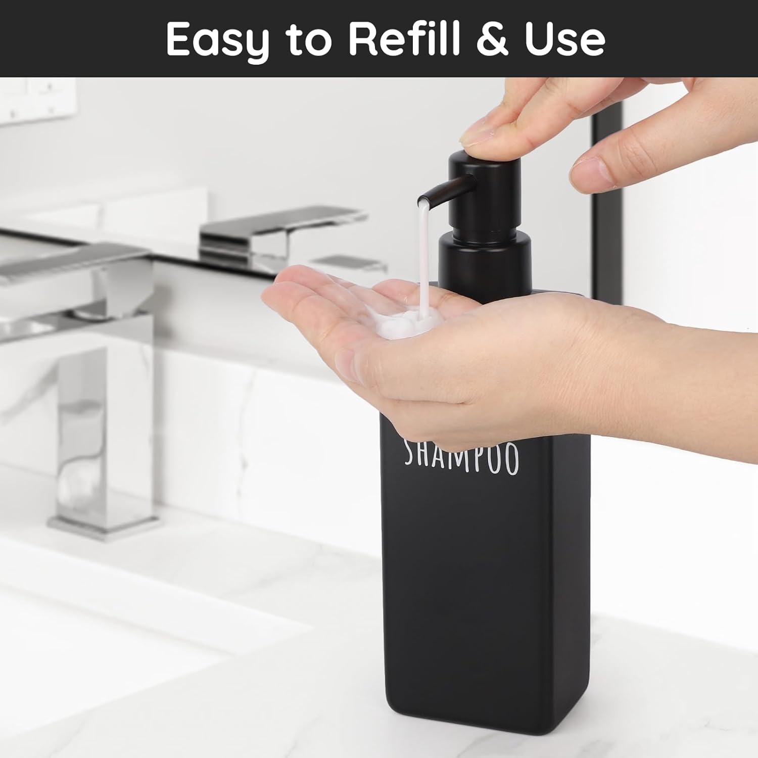 Segbeauty 6 Pack Matte Black Soap Dispenser, Plastic Square Shower Soap Dispenser, 16.9 oz Refillable Shampoo and Conditioner Bottles, 500 ml Empty Bathroom Countertop Soap Dispensers for Modern Hotel