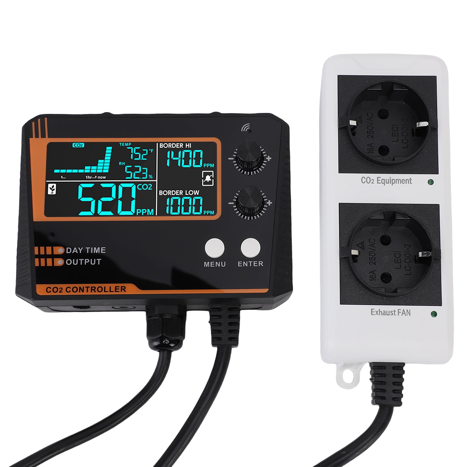 Fabater CO2-Regler, 0–5000 Ppm Zweikanal-NDIR-Sensor, Kohlendioxid-Regler, CO2-Messgerät mit Rückverfolgbaren Diagrammen und Automatischer Tag-Nacht-Erkennung für Gewächshaus-Anbauräume, Fabrikhaus