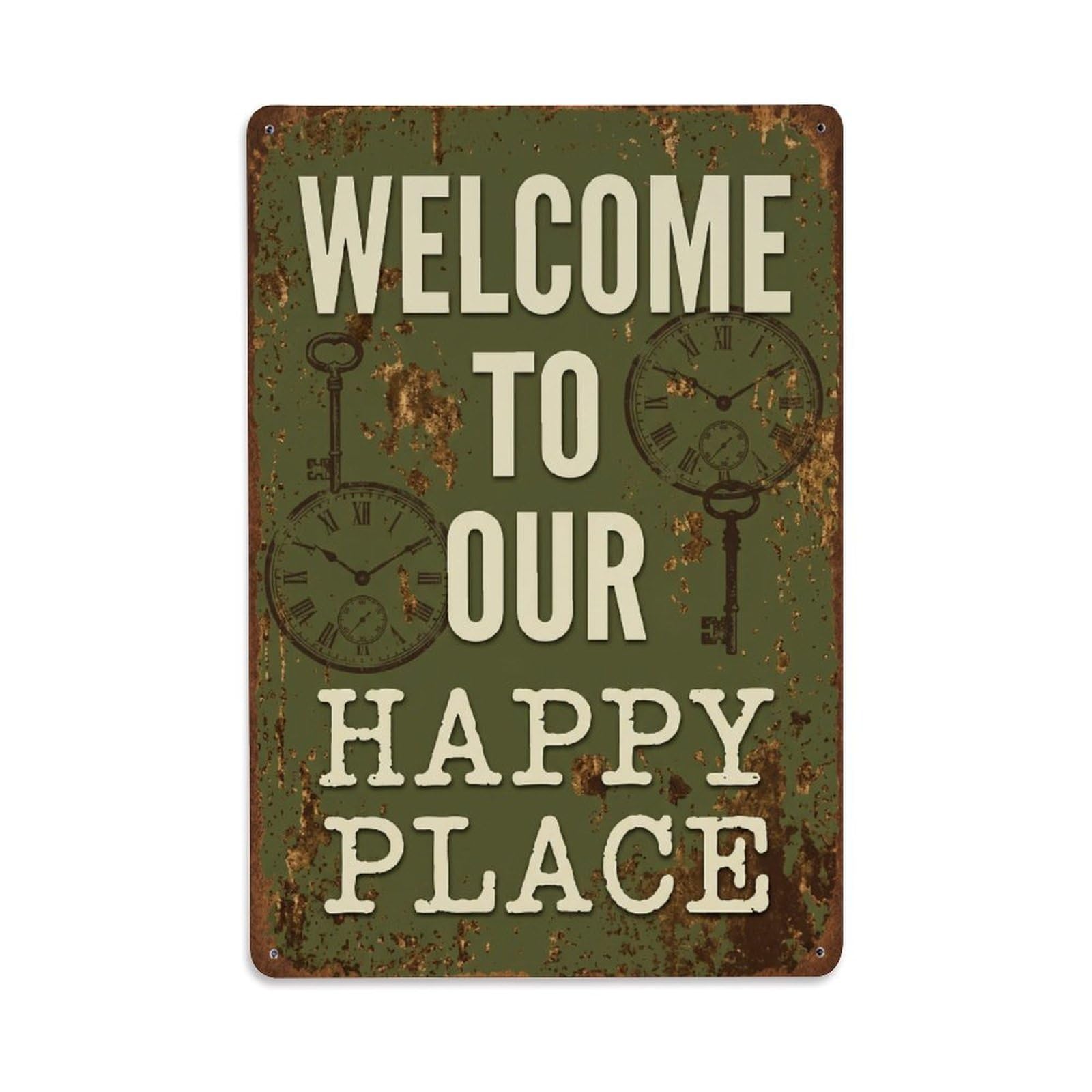 Welcome To Our Happy Place Vintage Office Vintage Metal Tin Sign Plaque Wall Decor for Cafe, Club, Garden Metal Poster 8x12Inch
