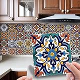 horiwe adesivi per piastrelle marocco, 24 pezzi, 15 x 15 cm, in pvc, autoadesivi, per cucina, bagno, armadio, mobili, tavolo