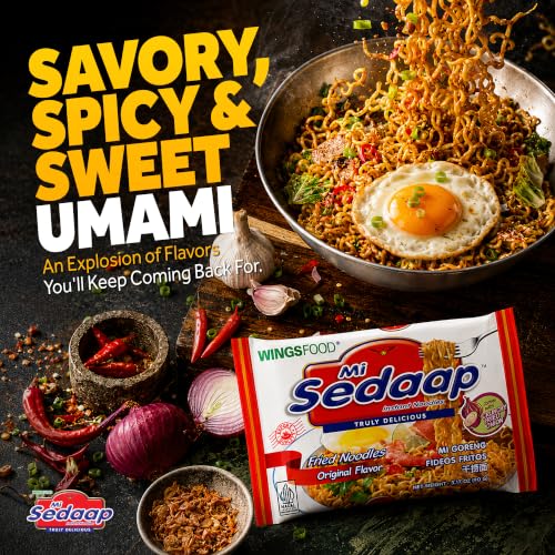 Image of Mi Sedaap Mi Goreng Instant Stir Fry Noodles, Pack Of 30, Original Flavor | Halal Certified, Indonesian Style Spicy Ramen, Chewy Savory Fried Noodles, Asian Noodles, For Quick Late Night Snacks