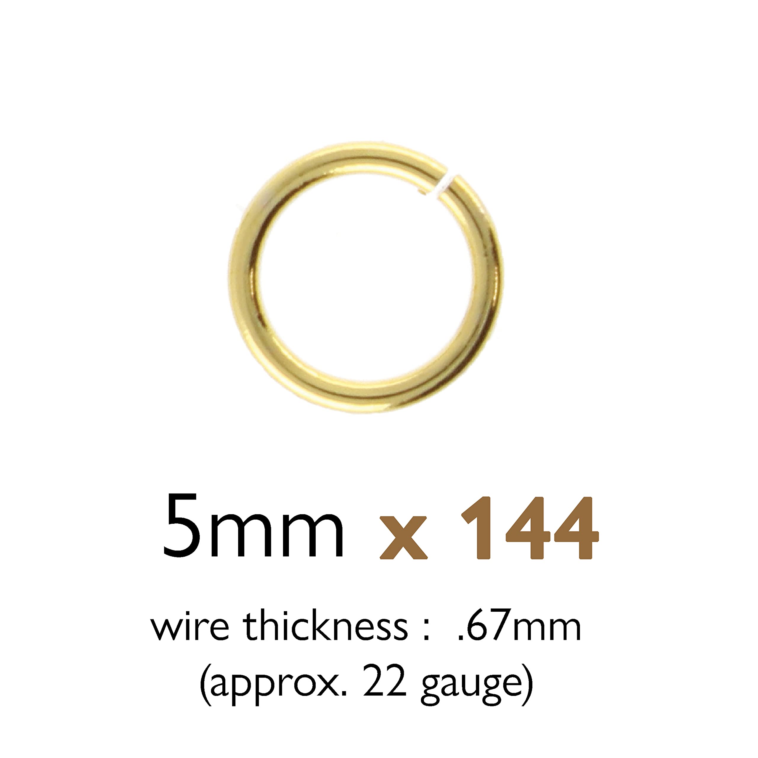 The Beadsmith Offene Biegeringe – 5 mm, vergoldet, 19 Gauge (1,062 mm) Drahtstärke, 144 Stück – Erkenntnisse für die Herstellung von Schlüsselanhängern, Charms, Kettenhemden und Körperschmuck