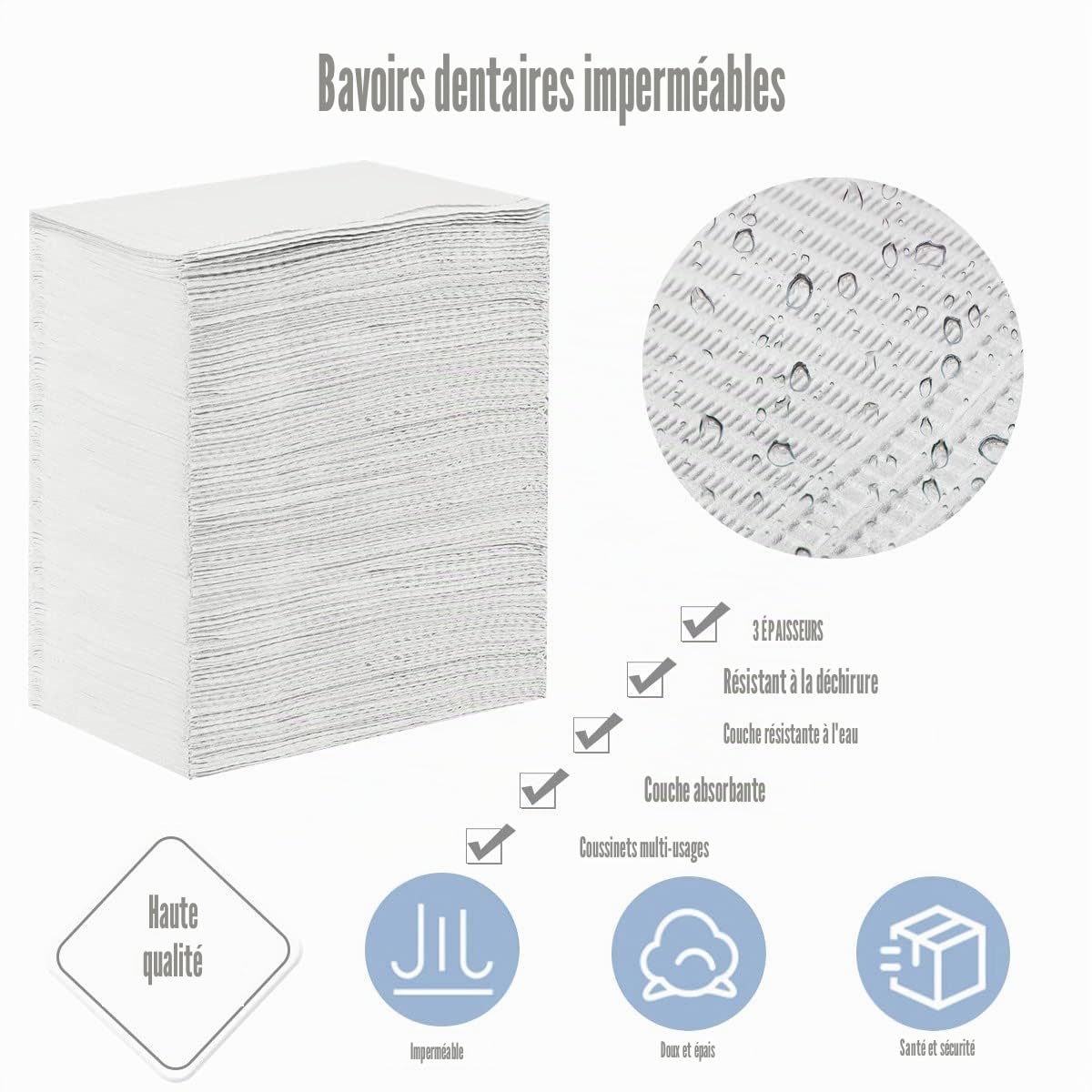 Lot de 125 bavoirs dentaires jetables pour patient, 33 x 45,7 cm, imperméables à 3 plis, pour piercing de tatouage, clinique dentaire, station de tatouage et salon