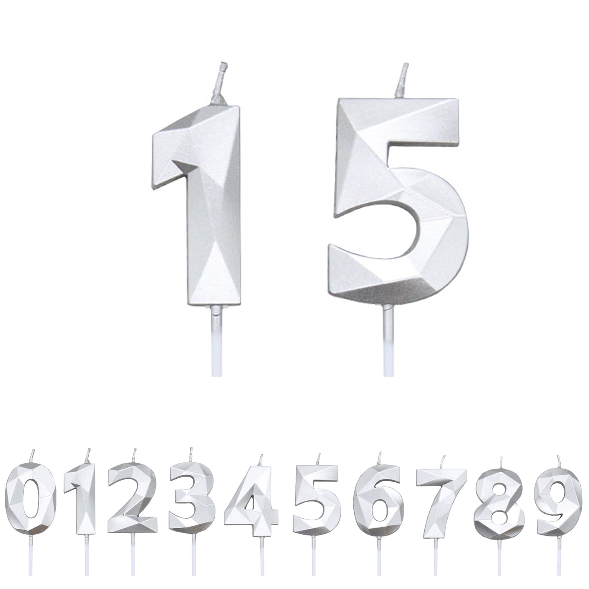 Fuzvol Silver Birthday Cake Candles, Number 15 Candle,Cake Topper Decorations