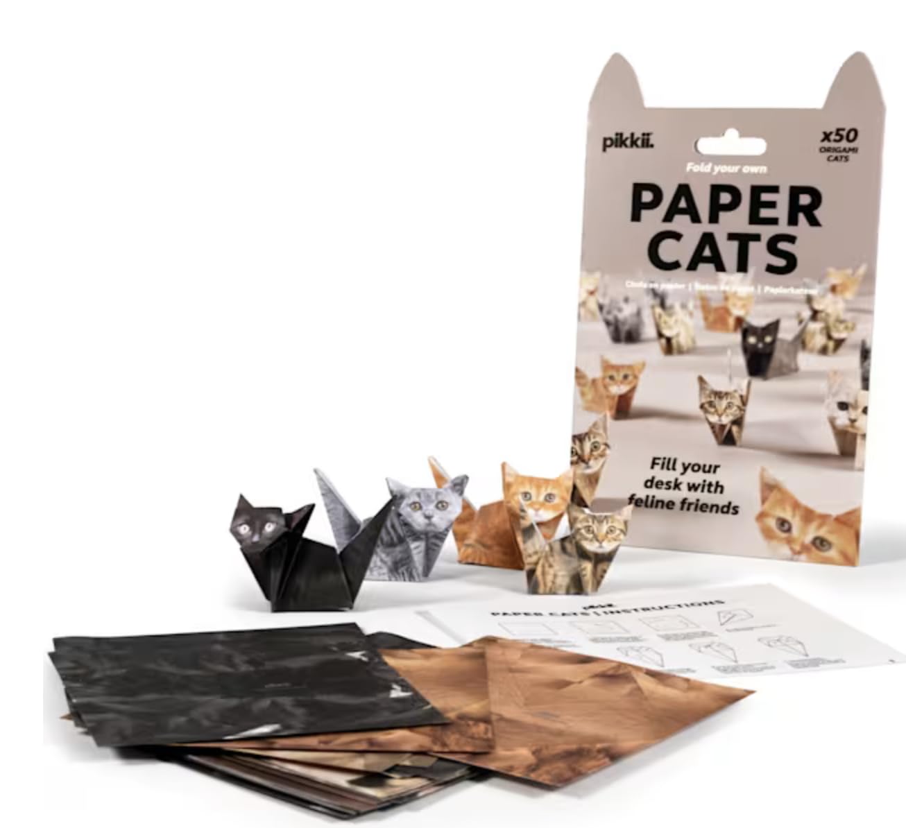 50-Piece Origami Paper Cats Kit for Adults and Teens– DIY 3D Kitten Models with Pre-Printed Designs, Easy Folding Craft Activity, Lightweight Paper Sheets with Instructions – Fun Desk Décor Gift Idea