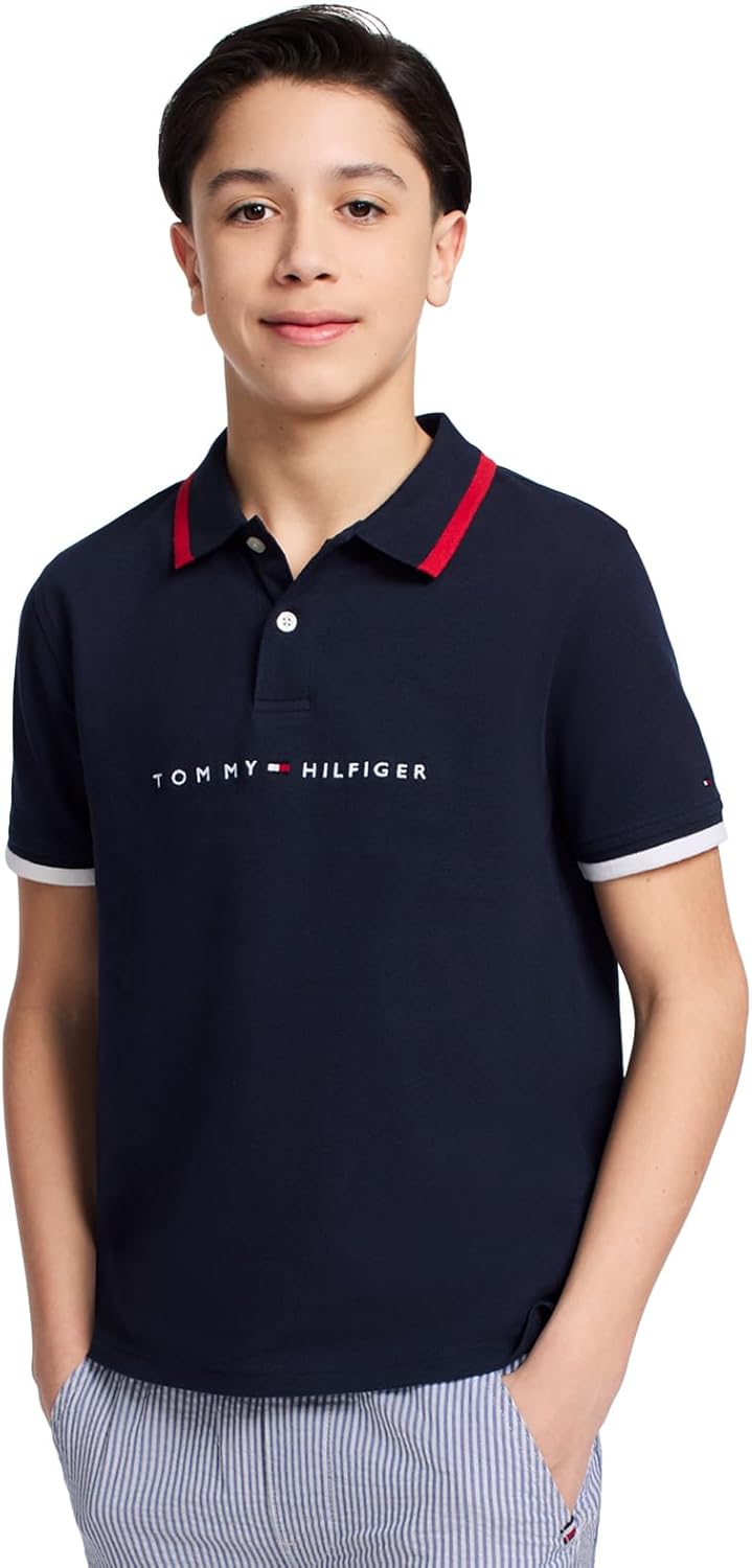 Tommy Hilfiger Boys Short Sleeve Premium Pique Polo Shirt, Button Closure, Soft & Comfortable - Image 3