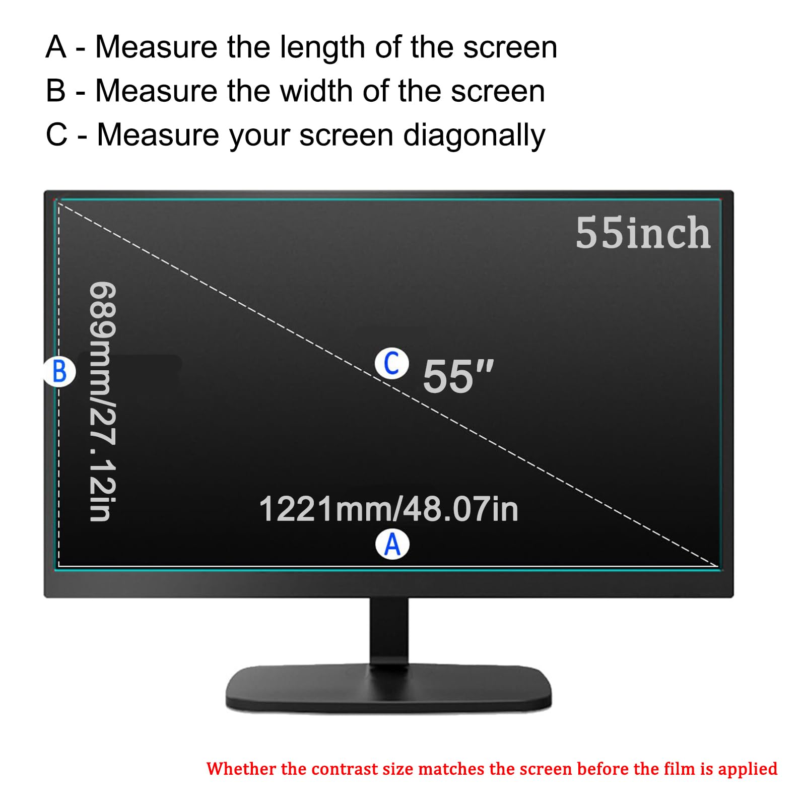 Lámina Protectora para televisor de 55 Pulgadas: antirreflejos, antirayaduras y Anti-luz Azul; protección Ocular contra los Rayos UV,55in(1221×689mm)
