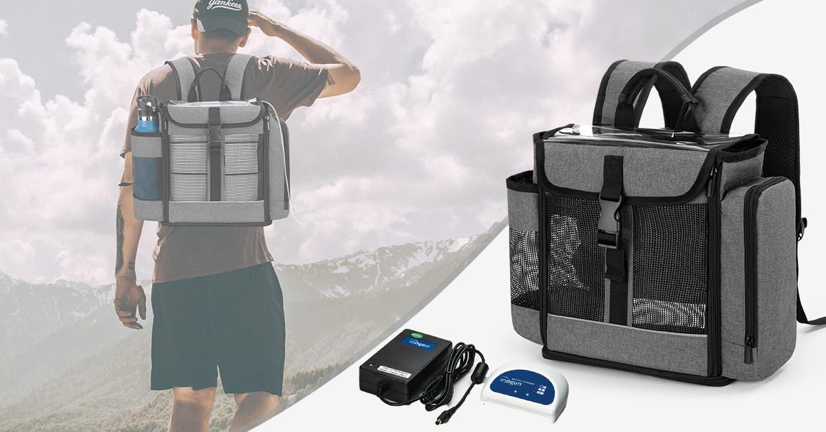 Curmio Bolsa Portátil para Concentradores de Oxígeno, Mochila POC Compatiple con Inogen One, Oxygo, Caire Units, SimplyGo Mini, Bolsa para viaje para Concentradores de Oxígeno,Gris