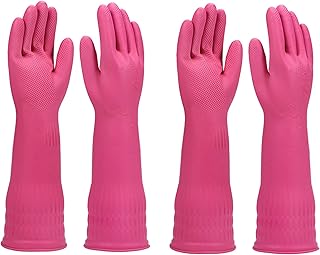 Dishwashing gloves 2 Pairs for kitchen,Rubber cleaning gloves,Long dish gloves reuseable.(Medium,Pink)