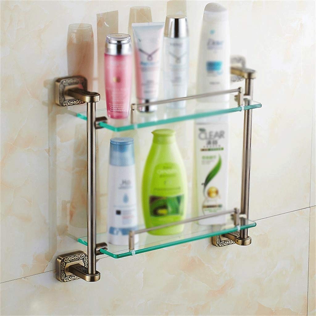 Estante de Vidrio para baño Estante de níquel Cepillado montado en la Pared Estante de Vidrio Templado de 2 Niveles para Lavabo de Acero Inoxidable