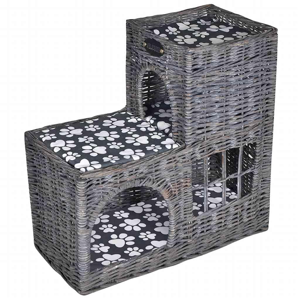 Cuccia per gatti in vimini con cuscino, 50 x 25 x 51 cm, grigio