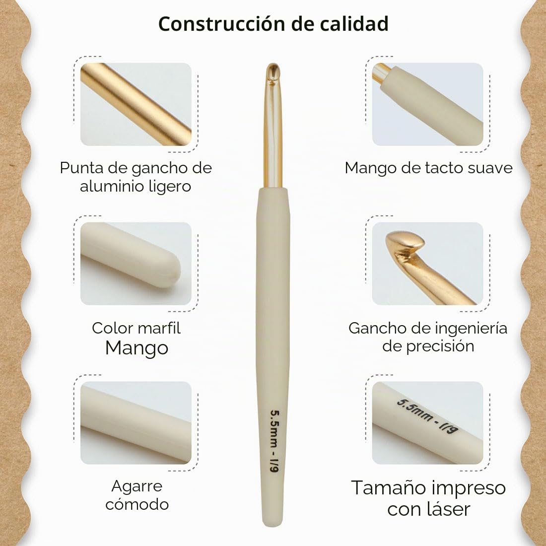 Set de 9 Agujas de Crochet Knitter’s Pride Pearl, Aluminio, 2 mm-6 mm