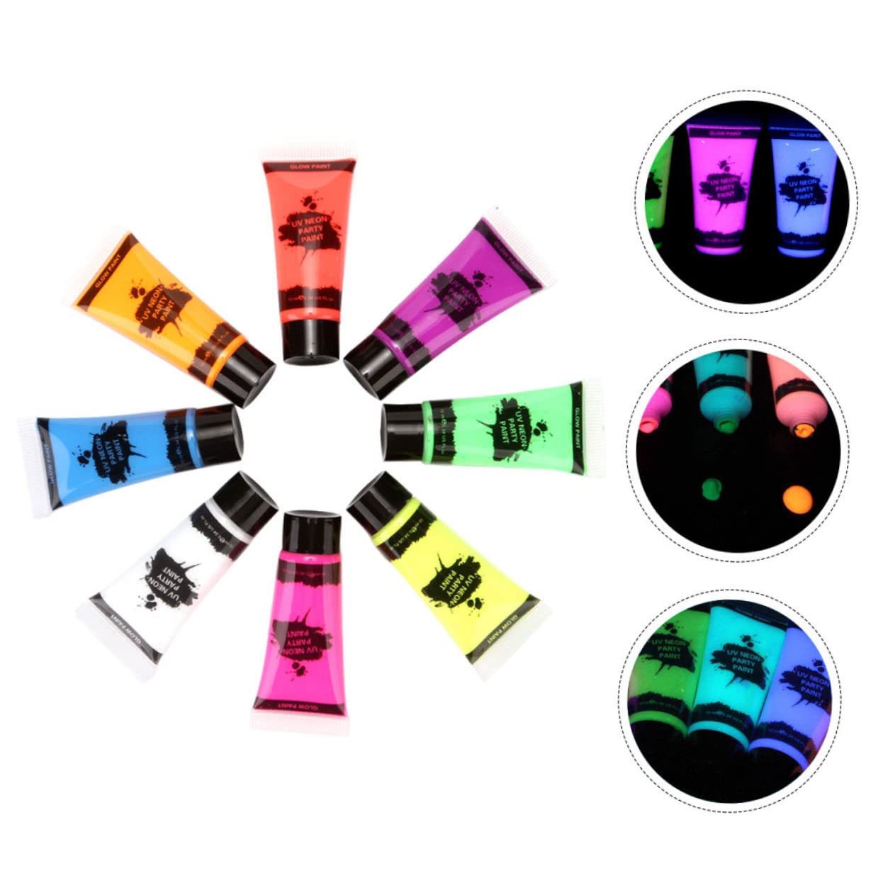 PartyKindom 8pcs 10ml Safe Washable Luminous Bodypaint Reactive Face Paints for Events Parties