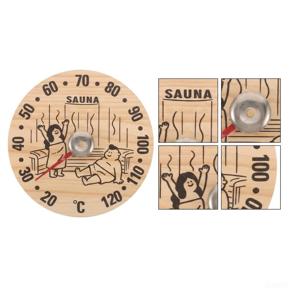 Higrómetro Termómetro Sauna Analógico de para madera Sin Pilas Medidor Temperatura Humedad Pared 12x12cm Calor Hogar